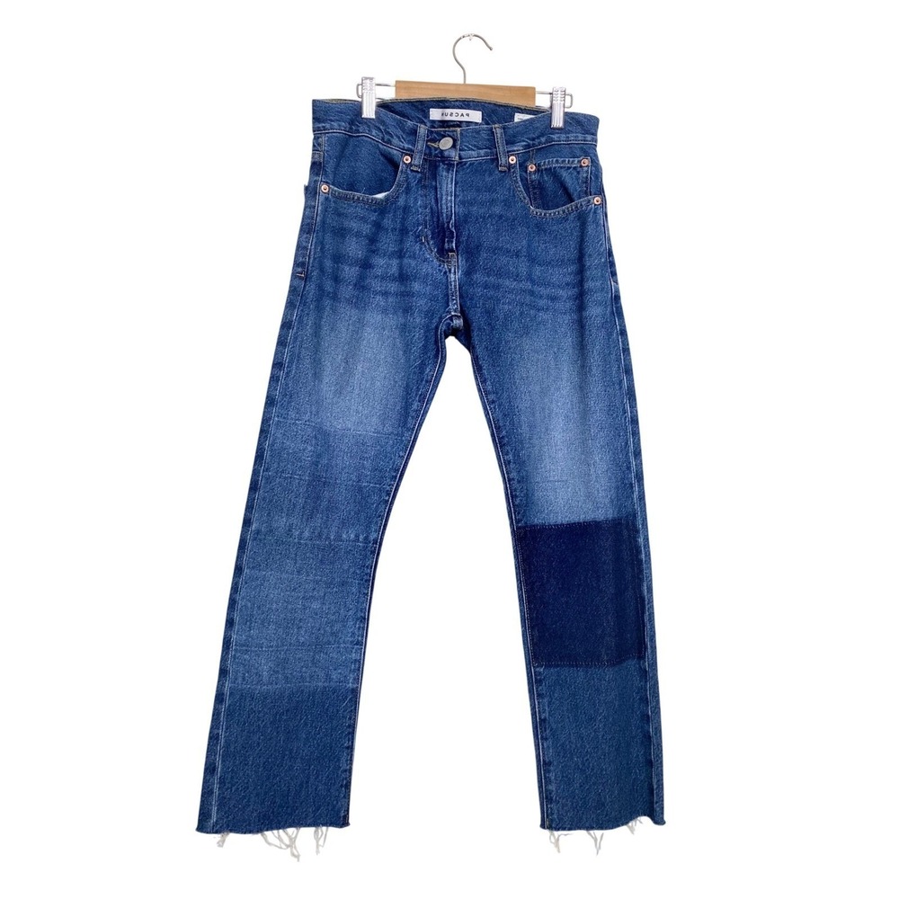PacSun Vintage Skinny Patchwork Jeans Blue Medium Wash Raw Hem Size 28